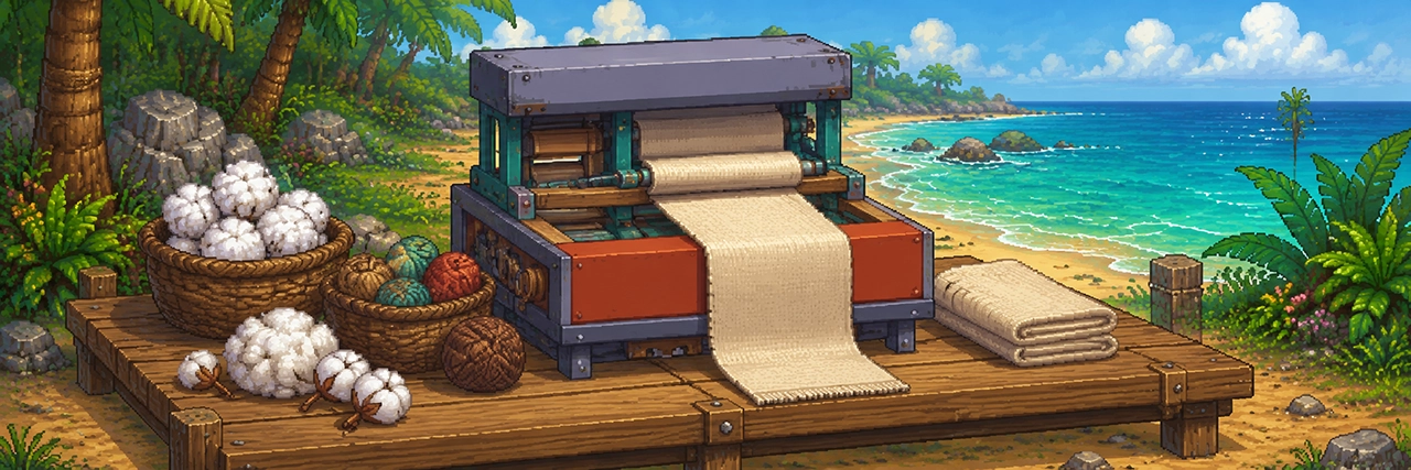 Loom at work weaving canvas on the beach deck