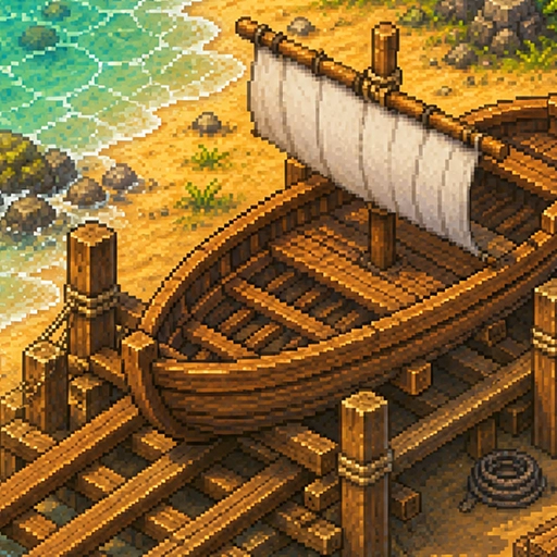 Boat with a sail resting on the slipway