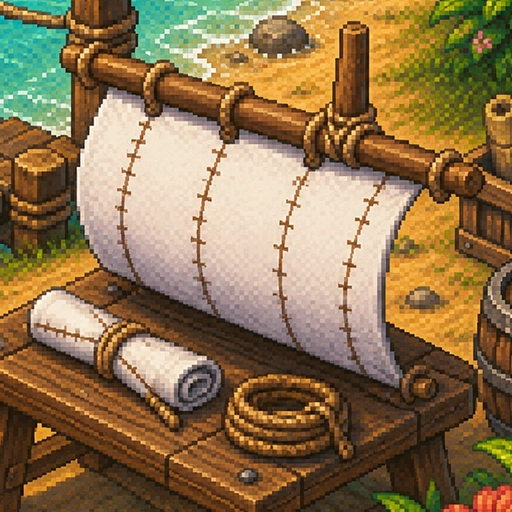 Finished sail on a bench